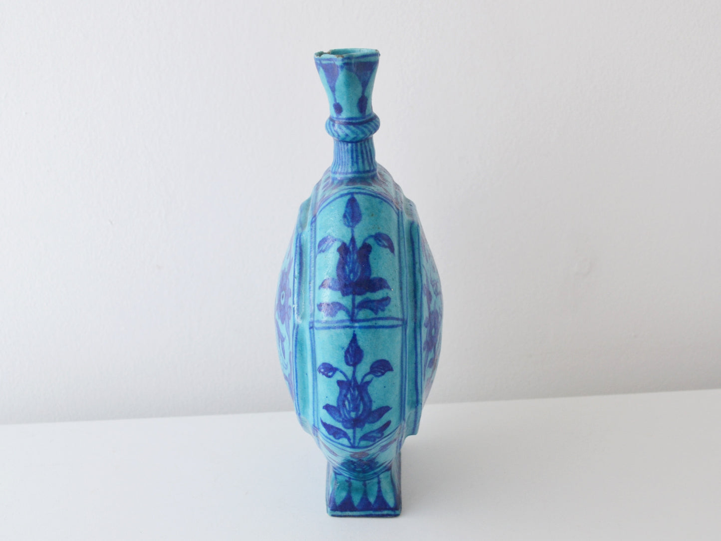 Antique Islamic Moon Flask, Turquoise Blue Pottery, Sindh 19th C