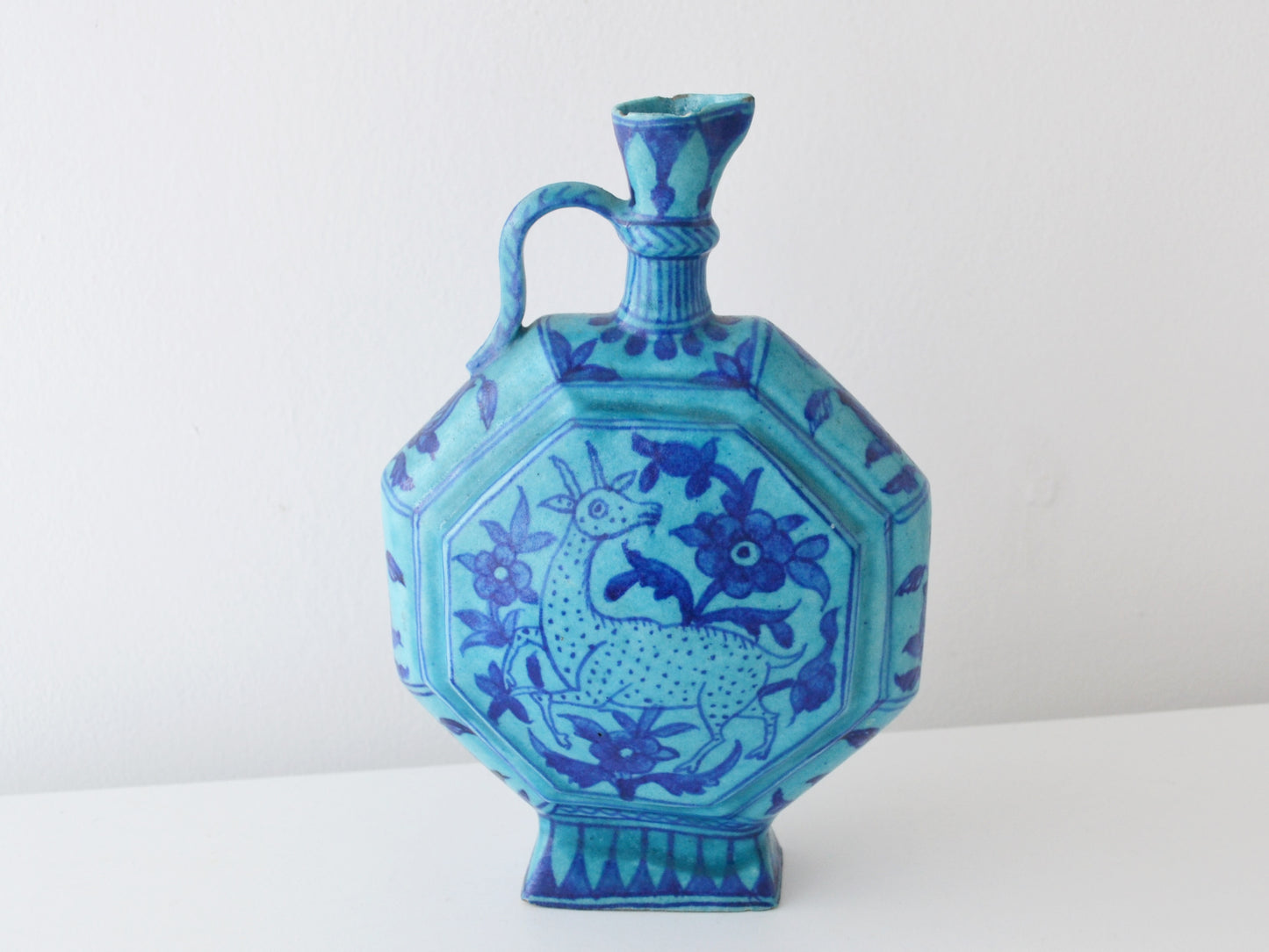 Antique Islamic Moon Flask, Turquoise Blue Pottery, Sindh 19th C