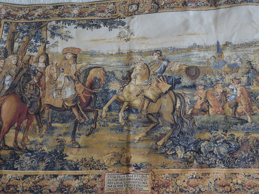 Belgian woven tapestry Louis XIV Siege of Lille 1667, Flanders Tapestries Belgium, 95x150cm, full view.