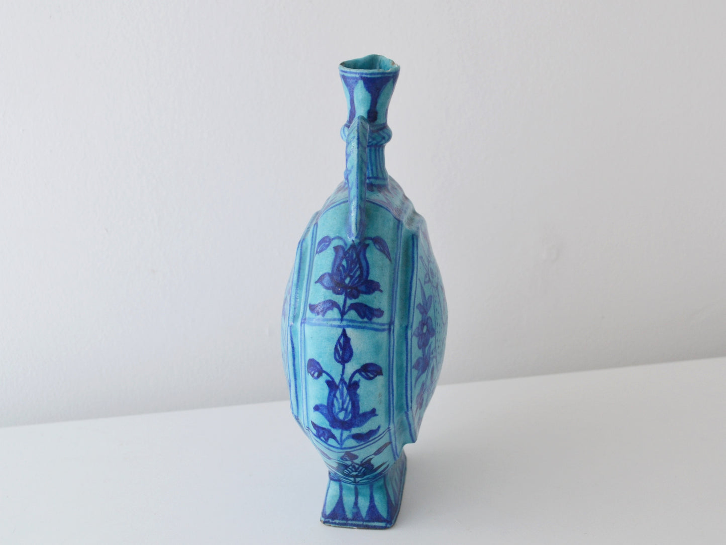 Antique Islamic Moon Flask, Turquoise Blue Pottery, Sindh 19th C
