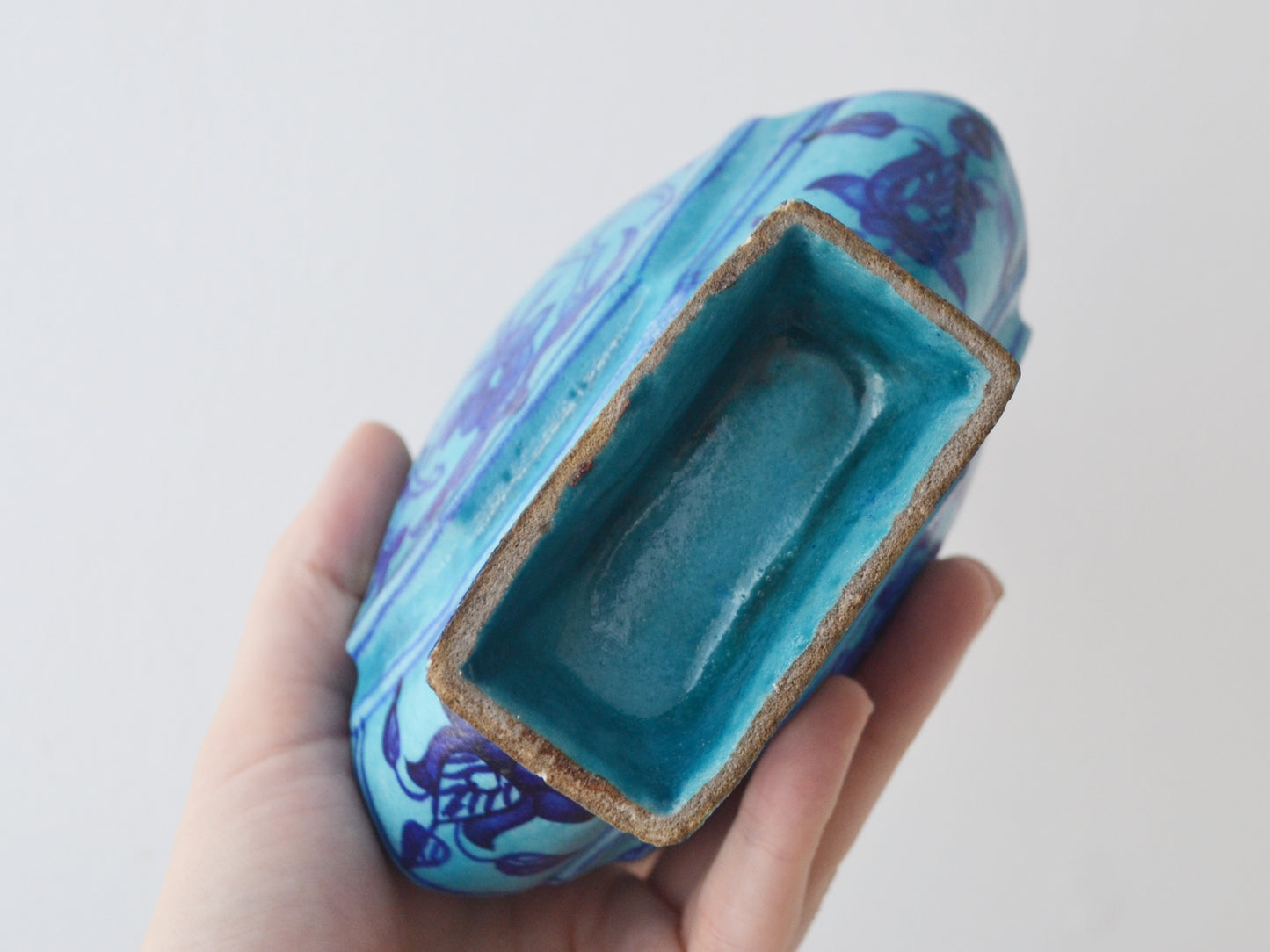 Antique Islamic Moon Flask, Turquoise Blue Pottery, Sindh 19th C