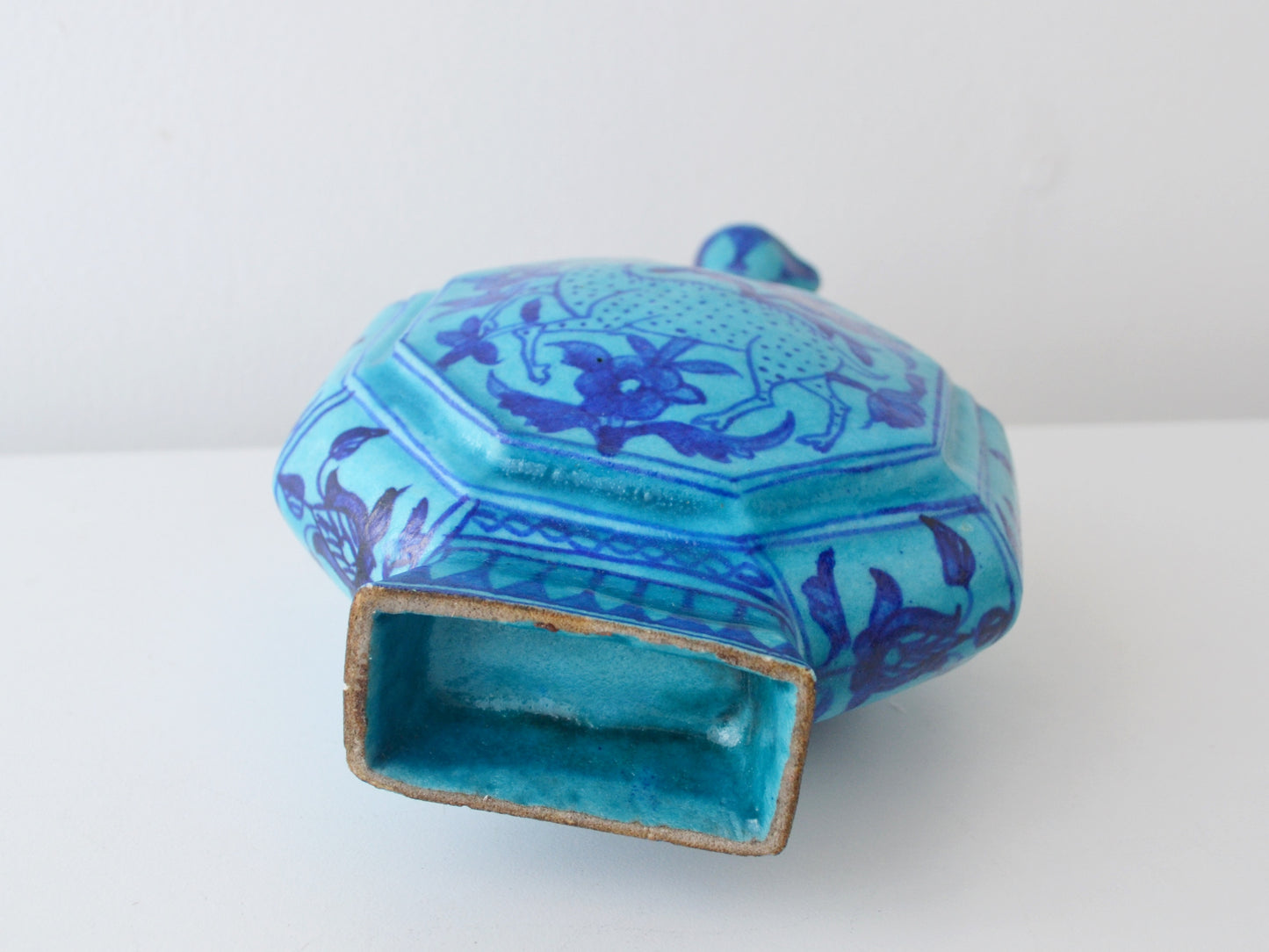 Antique Islamic Moon Flask, Turquoise Blue Pottery, Sindh 19th C
