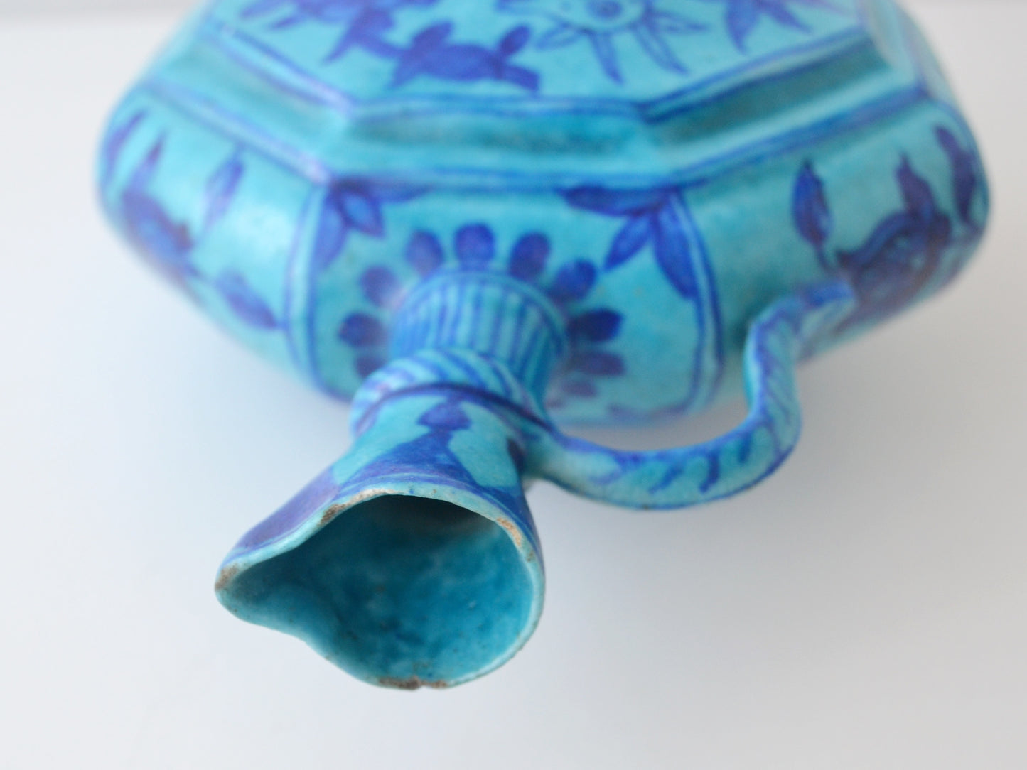 Antique Islamic Moon Flask, Turquoise Blue Pottery, Sindh 19th C