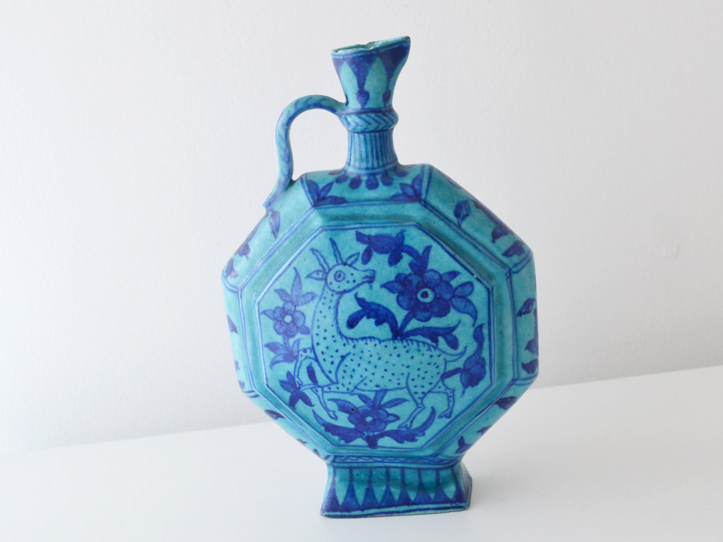 Antique Islamic Moon Flask, Turquoise Blue Pottery, Sindh 19th C