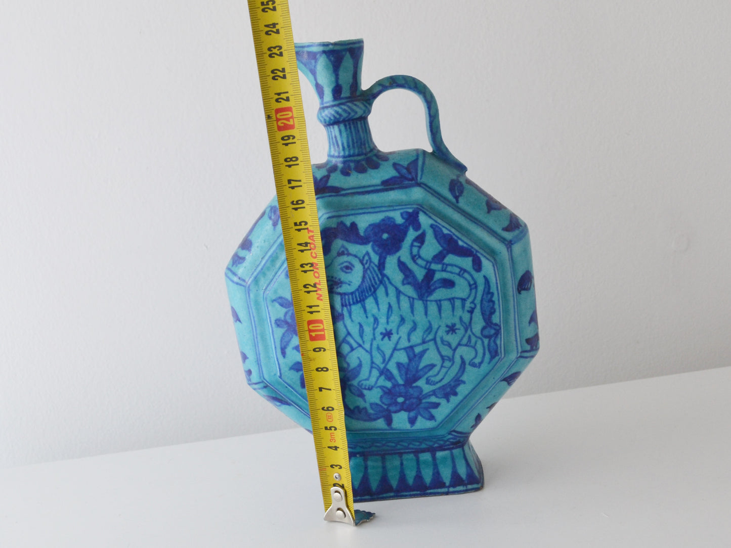 Antique Islamic Moon Flask, Turquoise Blue Pottery, Sindh 19th C