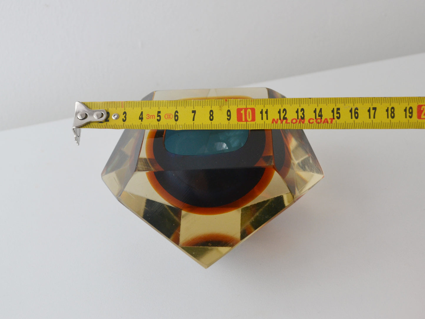 Faceted Murano Sommerso Glass Block, Blue and Amber