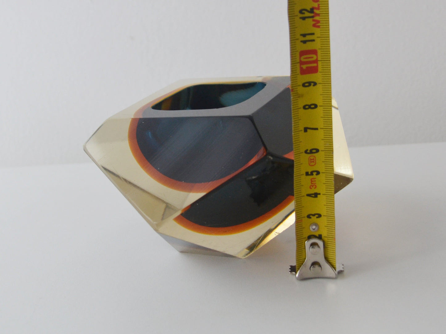 Faceted Murano Sommerso Glass Block, Blue and Amber