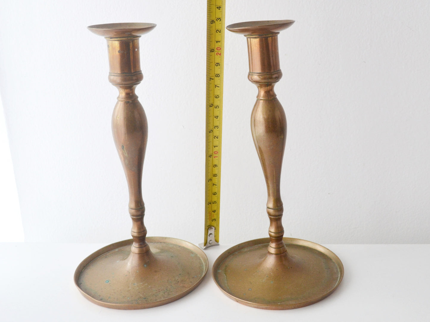 Brass Candlestick Pair — Hand-Cast, Turned Column, Europe circa 1780–184