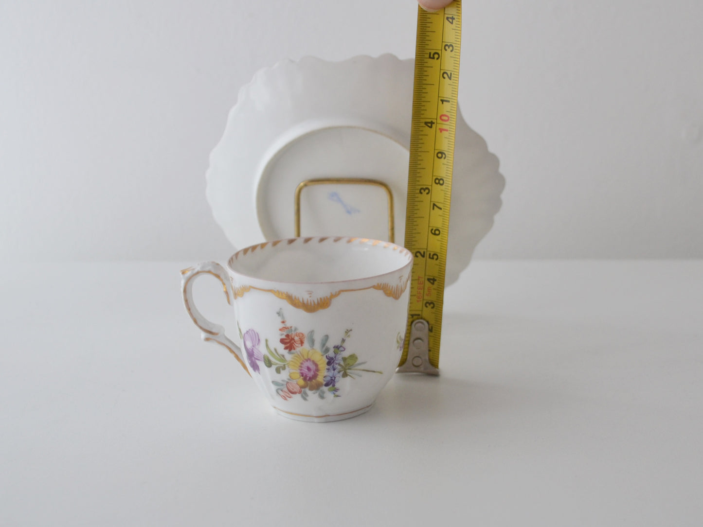 Dresden Porcelain Cup and Saucer — Hand-Painted Blumenmalerei, R. Grossbaum &amp; Söhne circa 1892–1914