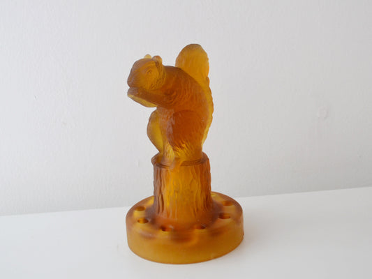 Sowerby 1930s amber glass squirrel flower frog styled with seasonal flowers
