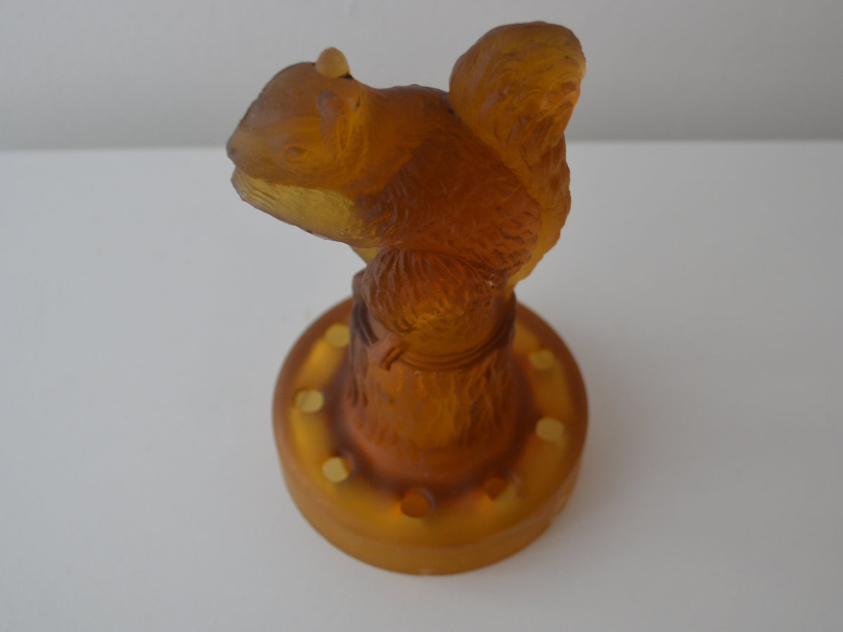 Sowerby Art Deco Amber Glass Squirrel Flower Frog, 1930s
