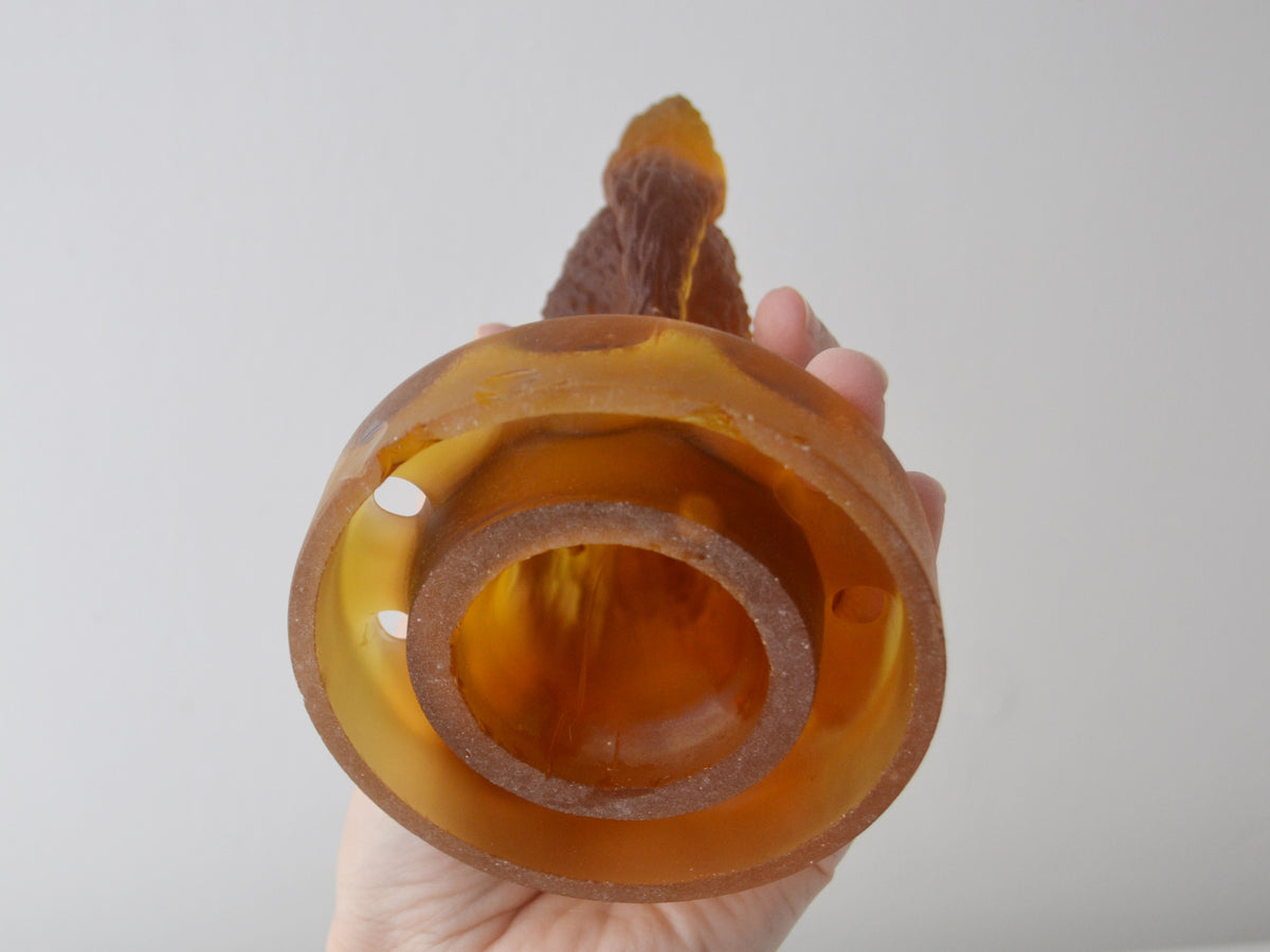 Sowerby Art Deco Amber Glass Squirrel Flower Frog, 1930s