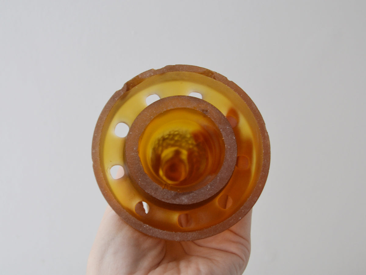 Sowerby Art Deco Amber Glass Squirrel Flower Frog, 1930s