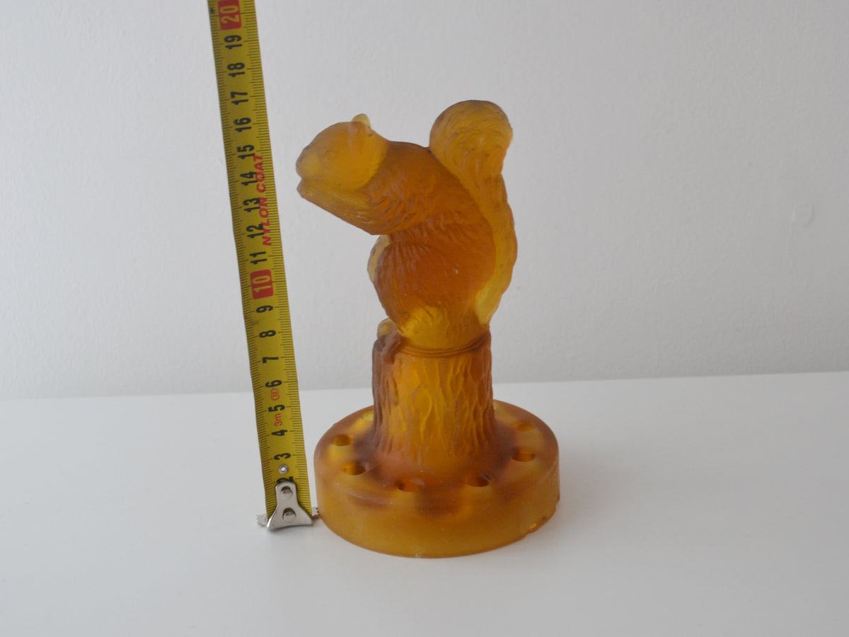 Sowerby Art Deco Amber Glass Squirrel Flower Frog, 1930s