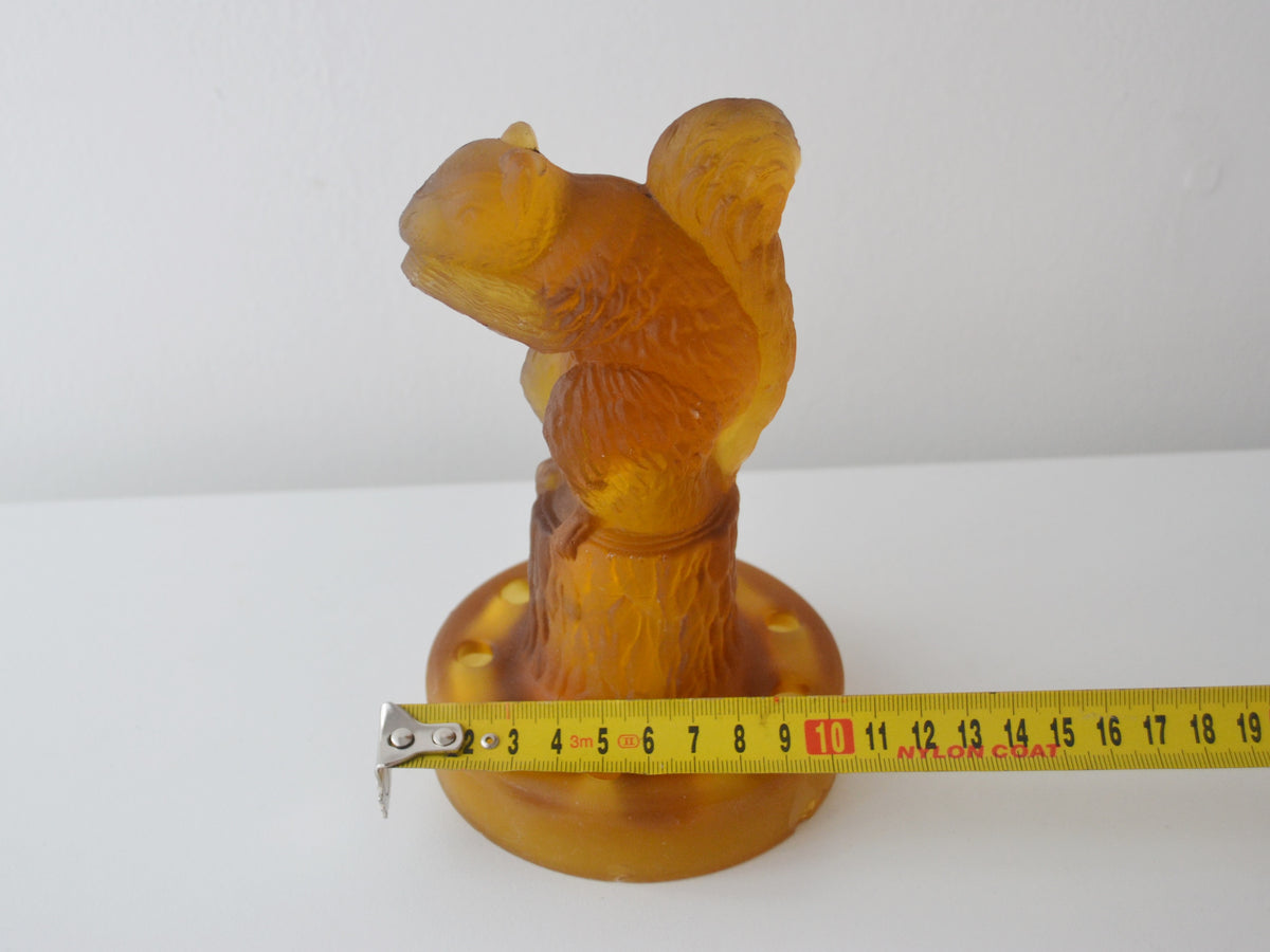 Sowerby Art Deco Amber Glass Squirrel Flower Frog, 1930s