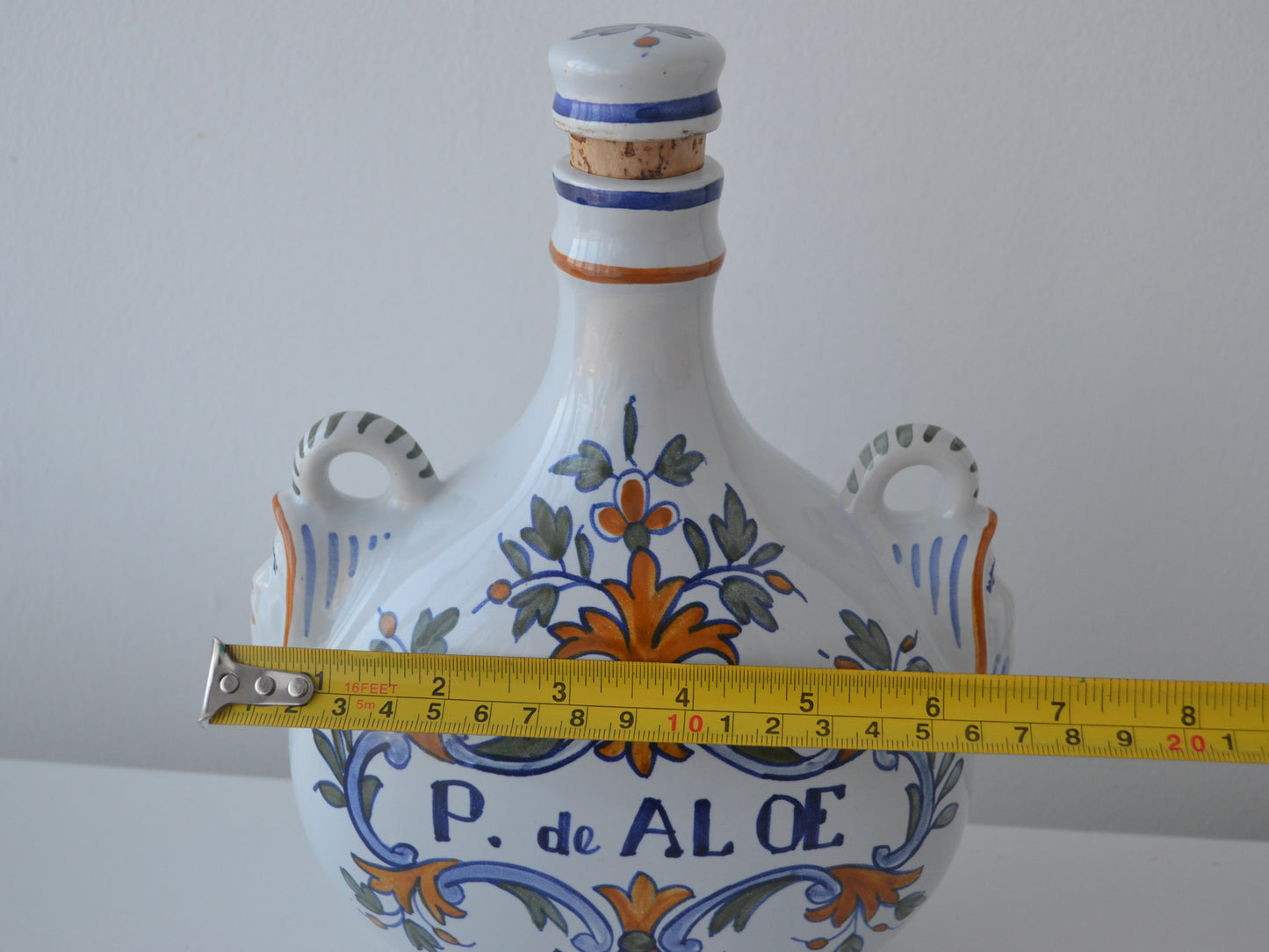 French Faience Apothecary Jar — P. de ALOE Albarello, Original Cork, circa 18th–19th C