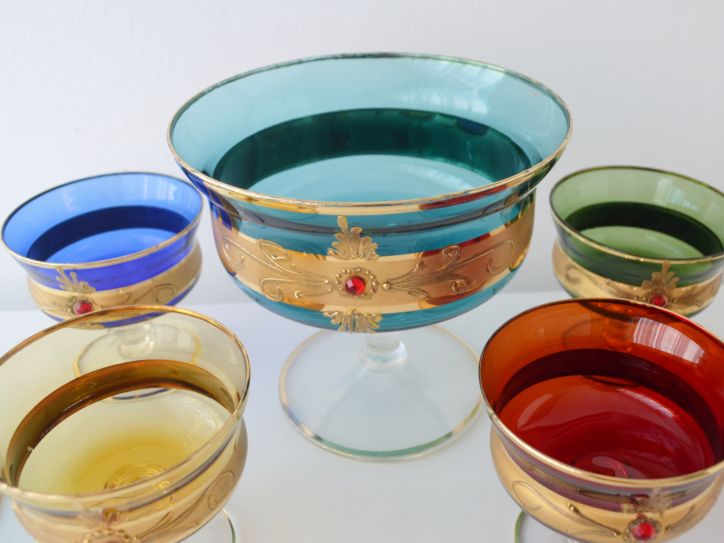 Large teal centrepiece bowl, Venetian Murano style, H 17cm × W 18cm, circa 1950s.