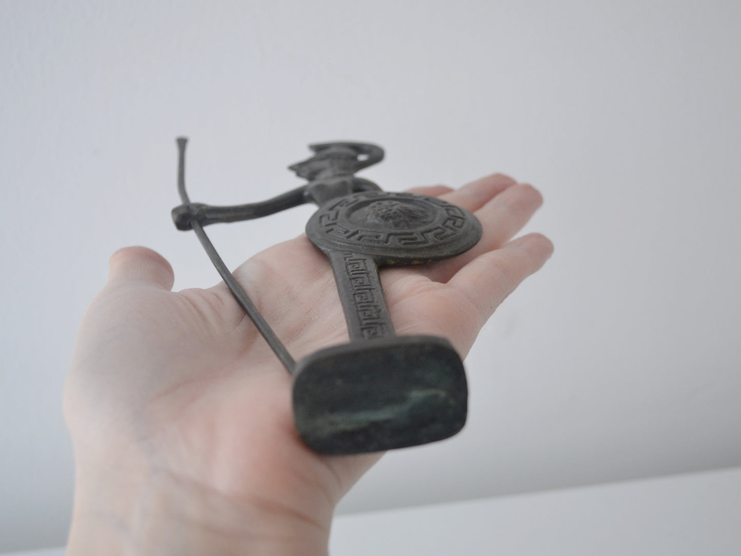 Cast Bronze Athena Figurine — Owl Shield & Spear, Greek circa 1960s