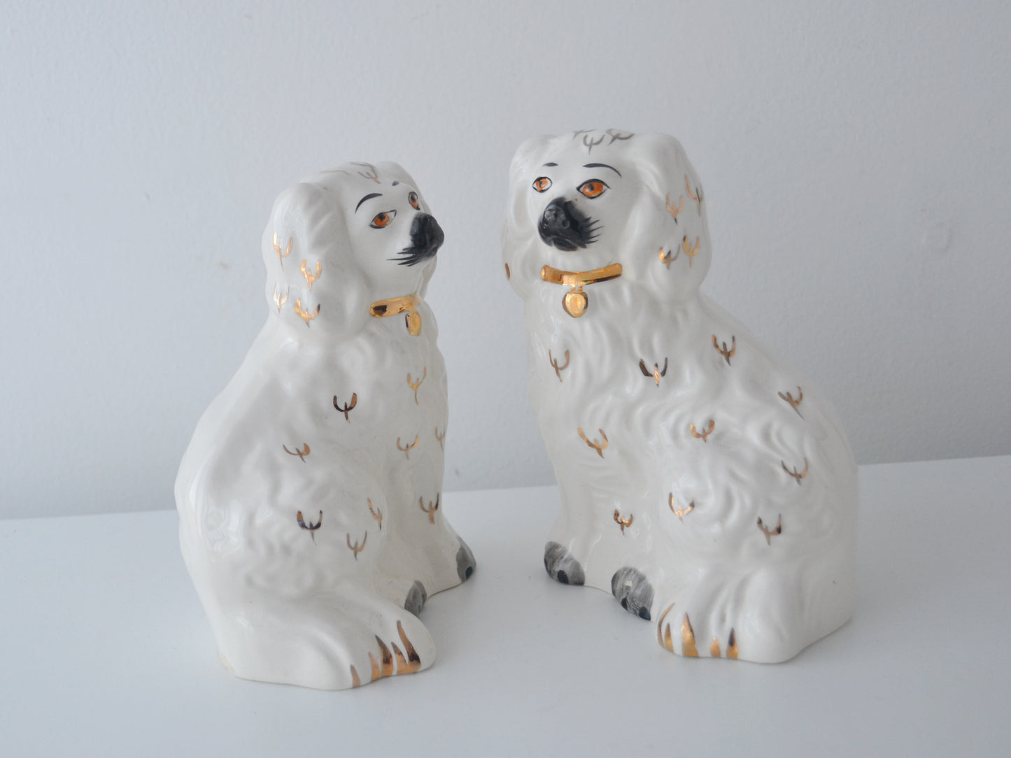 Pair of Beswick Staffordshire Spaniel Dogs, Gilt Collars