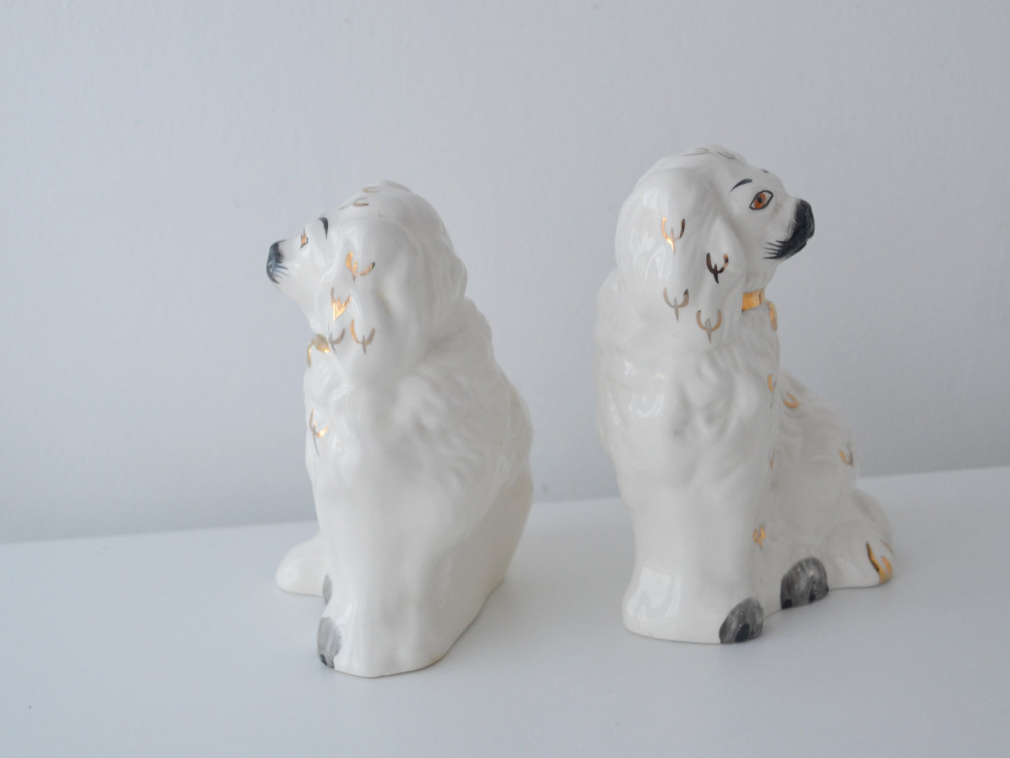 Pair of Beswick Staffordshire Spaniel Dogs, Gilt Collars