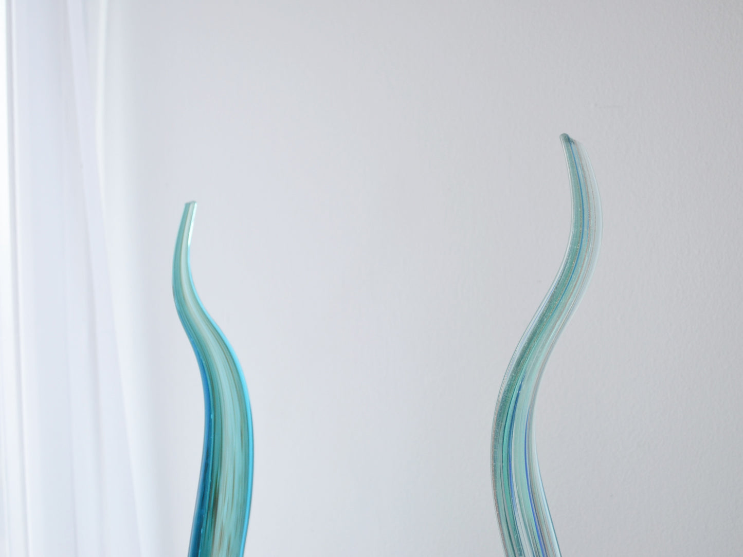 Hand-Blown Glass Swirl Sculptures, Aqua & Aventurine — Pair, Italy circa 1990s