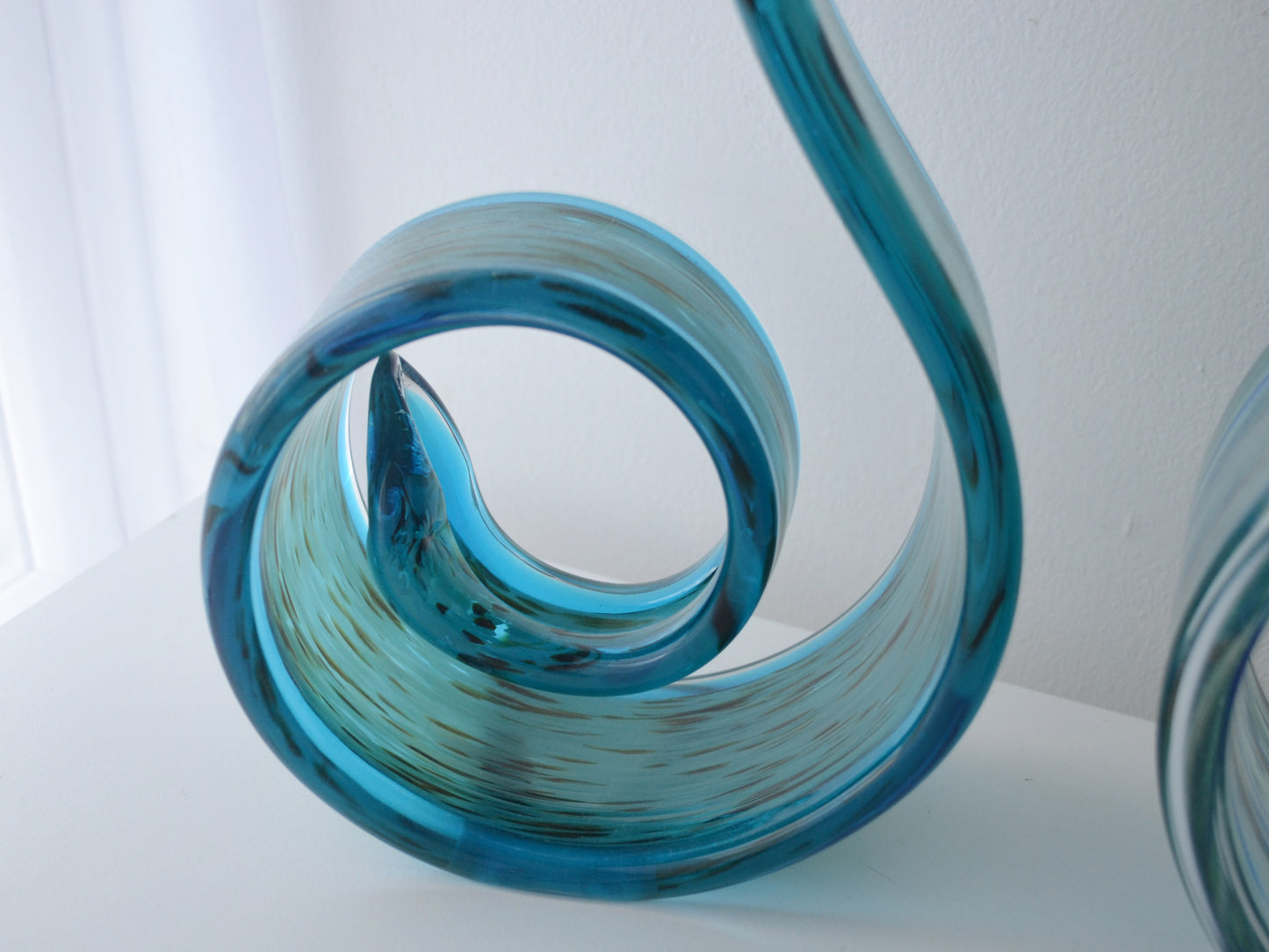 Hand-Blown Glass Swirl Sculptures, Aqua & Aventurine — Pair, Italy circa 1990s
