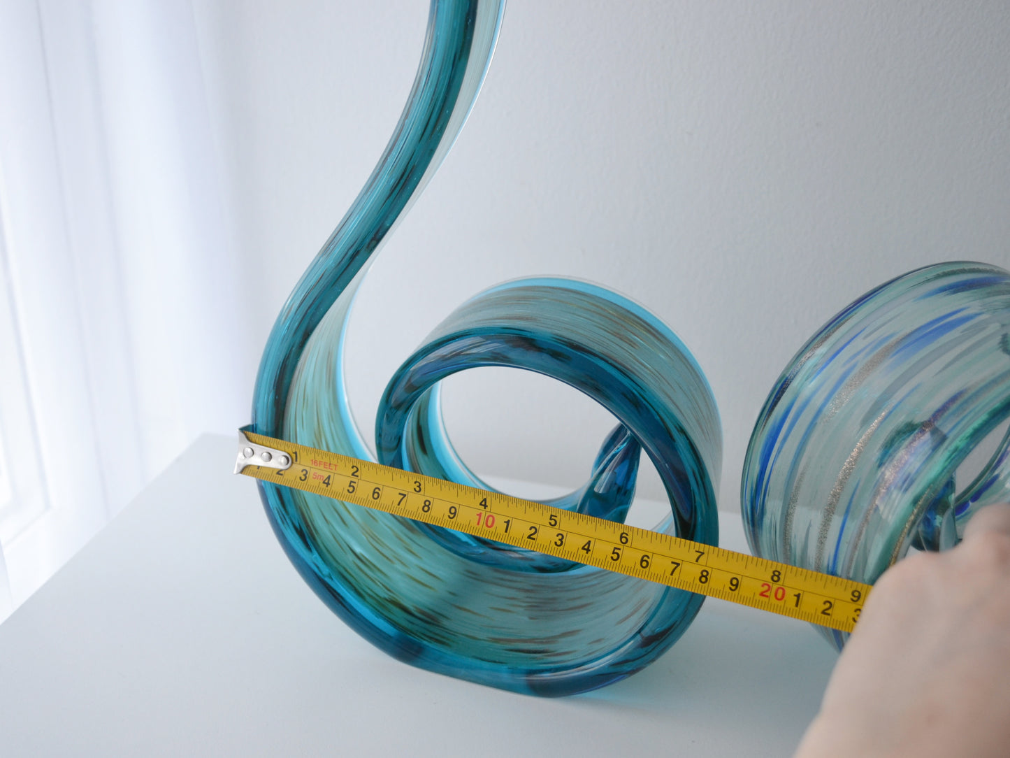 Hand-Blown Glass Swirl Sculptures, Aqua & Aventurine — Pair, Italy circa 1990s