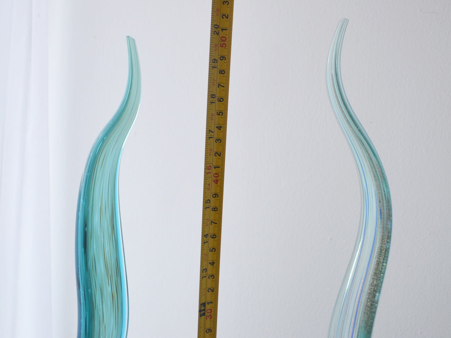 Hand-Blown Glass Swirl Sculptures, Aqua & Aventurine — Pair, Italy circa 1990s