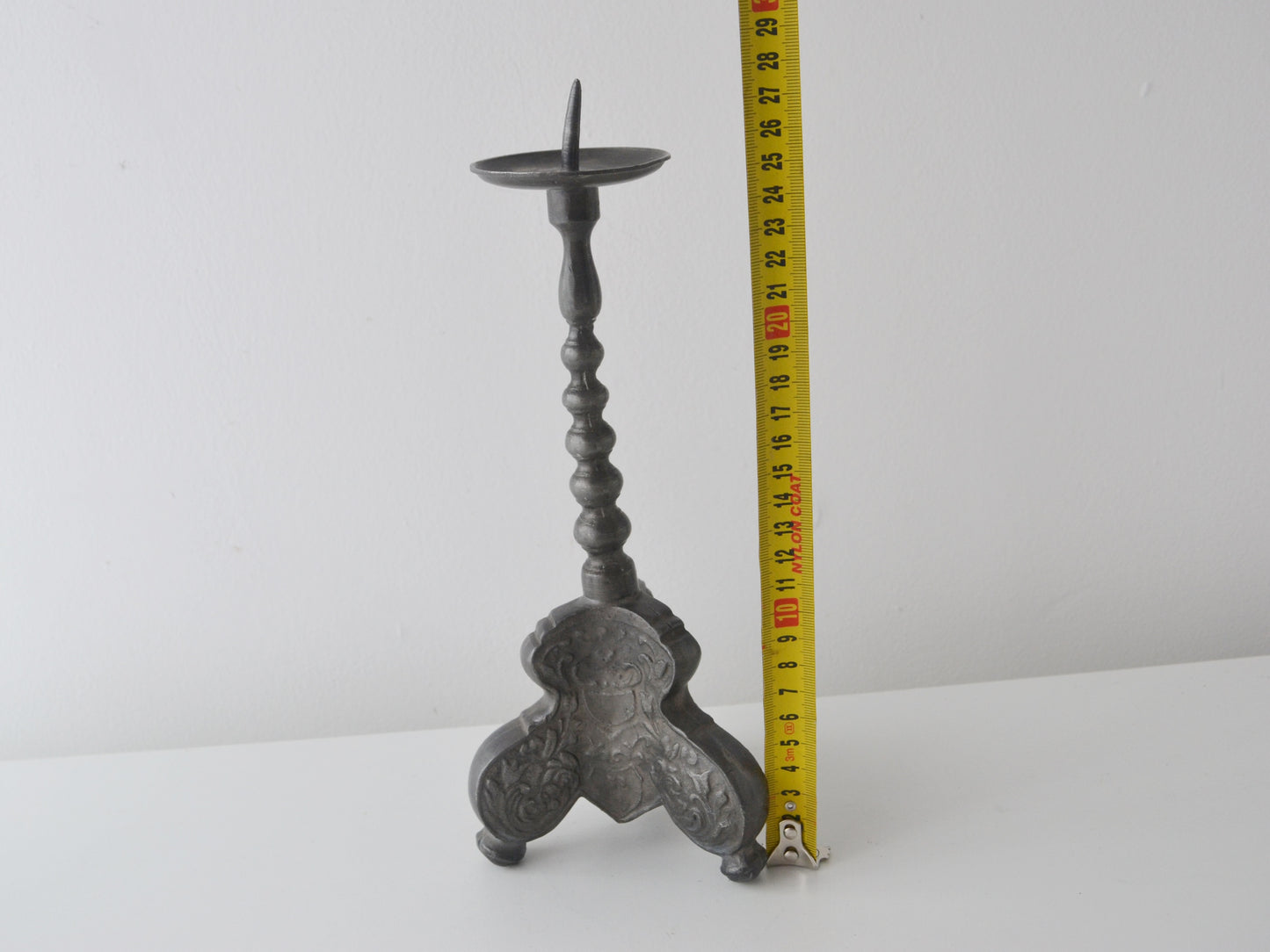 Baroque Pewter Pricket Candlestick — Tripod Acanthus Base, Gothic Revival, Europe circa 18th–19th Century