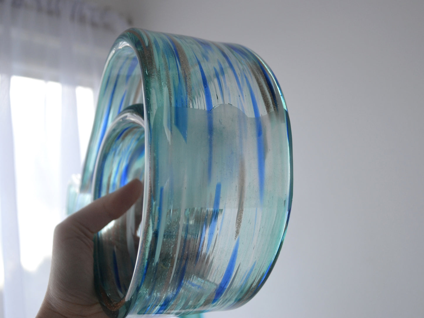 Hand-Blown Glass Swirl Sculptures, Aqua & Aventurine — Pair, Italy circa 1990s