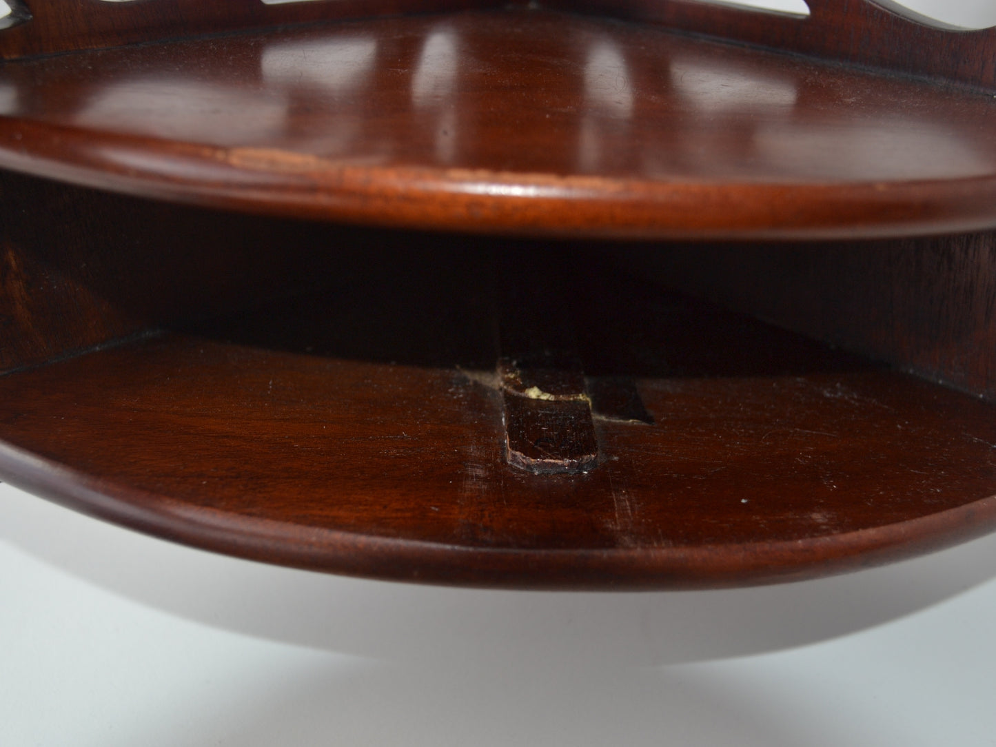 Mahogany Corner Wall Shelf — Chippendale Fretwork & Drawer, circa 1800s
