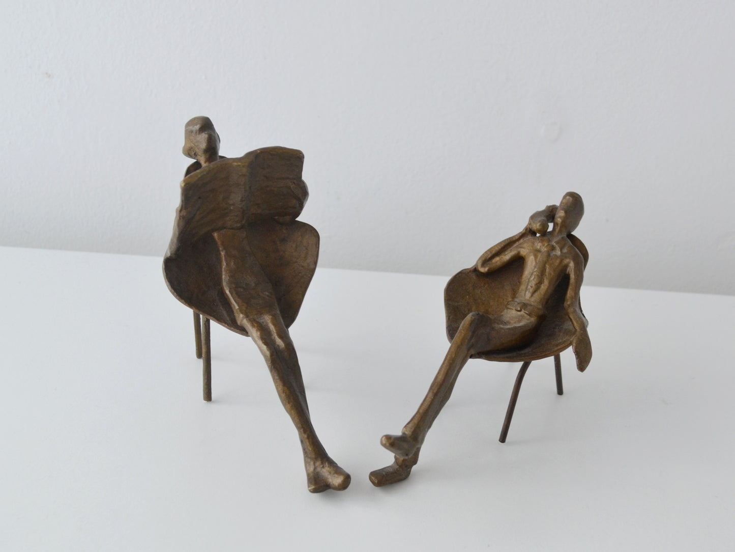 Bronze Figural Sculpture Pair — Waiting Room Scene, Mid-Century, 1960s