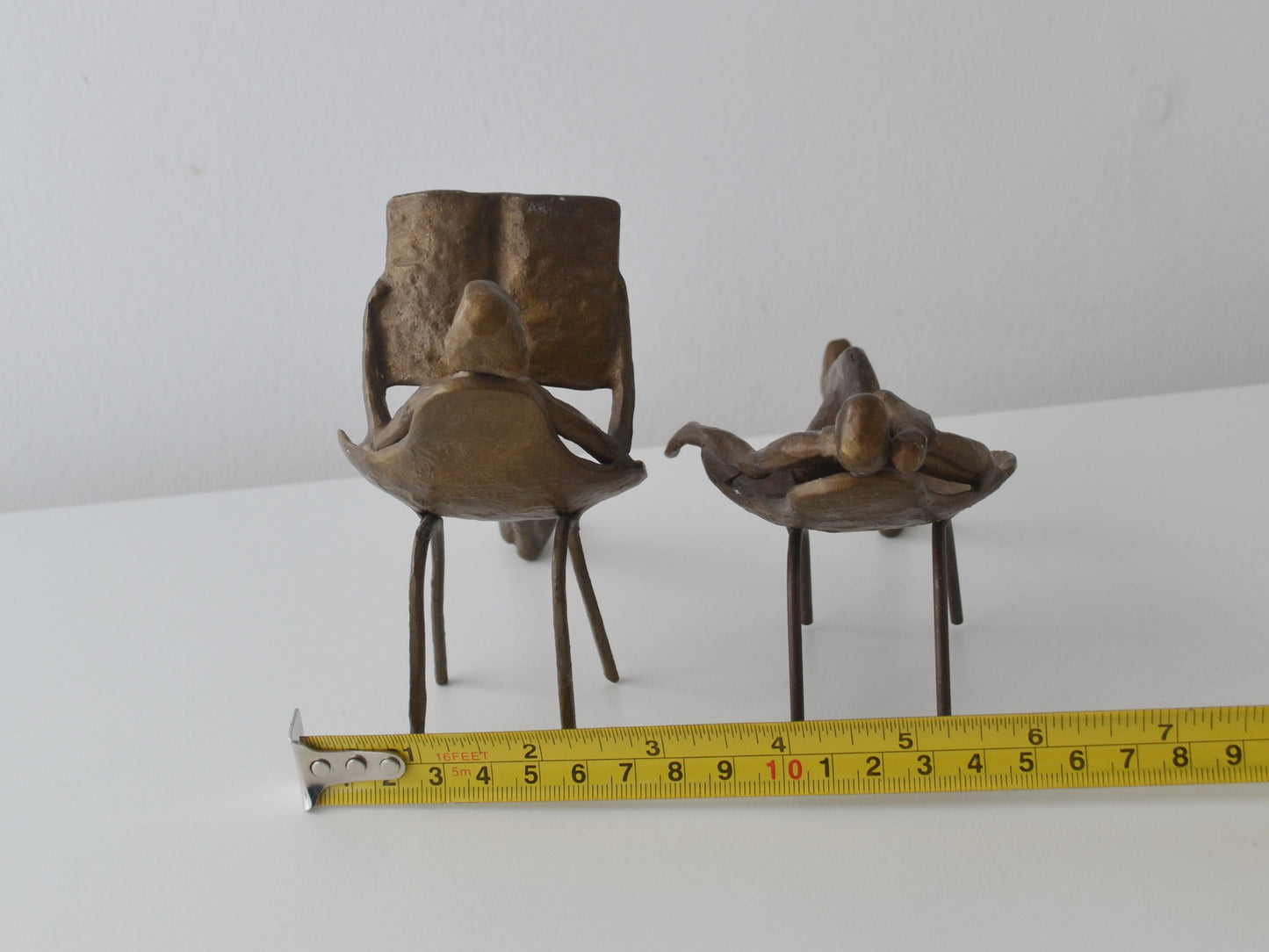 Bronze Figural Sculpture Pair — Waiting Room Scene, Mid-Century, 1960s