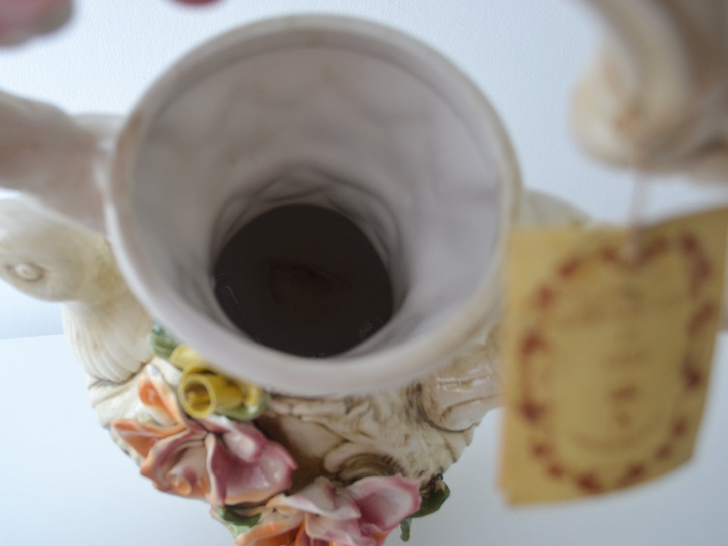 Capodimonte Duck Jug with Lid — Applied Roses, Original Certificate, Italy circa 1970s–80s