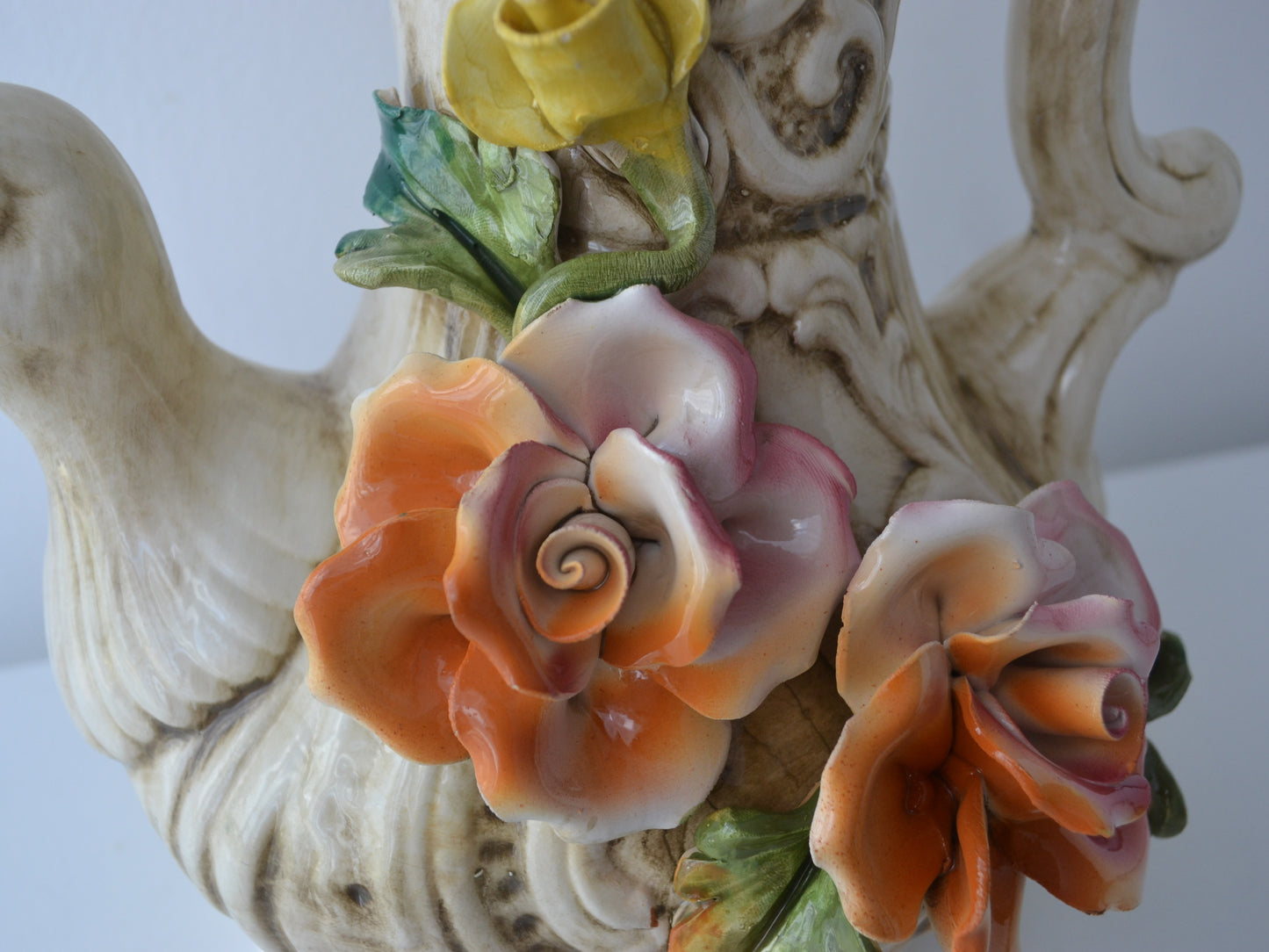 Capodimonte Duck Jug with Lid — Applied Roses, Original Certificate, Italy circa 1970s–80s