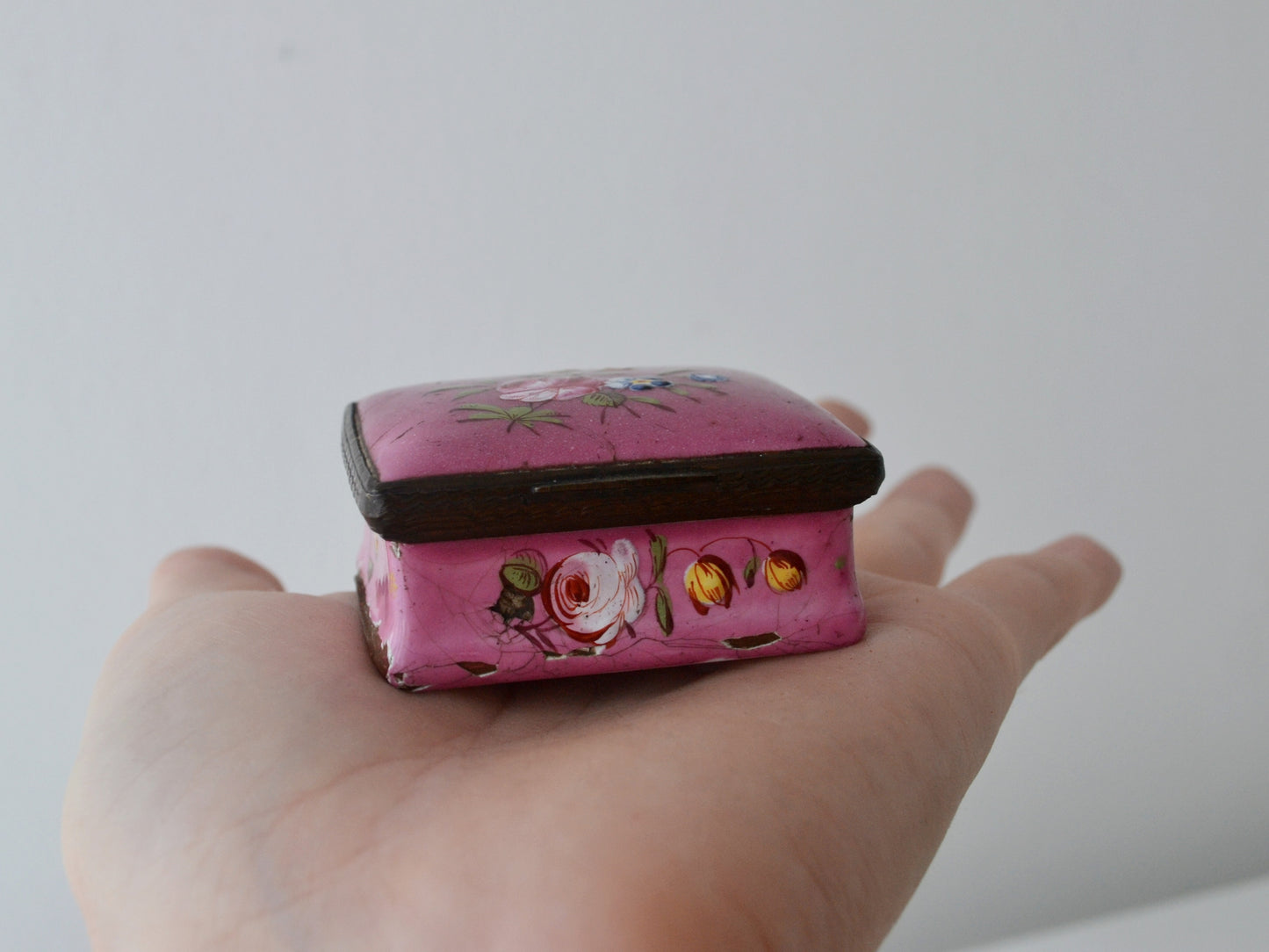 Georgian Enamel Snuff Box — Hand-Painted Roses, England 1770s