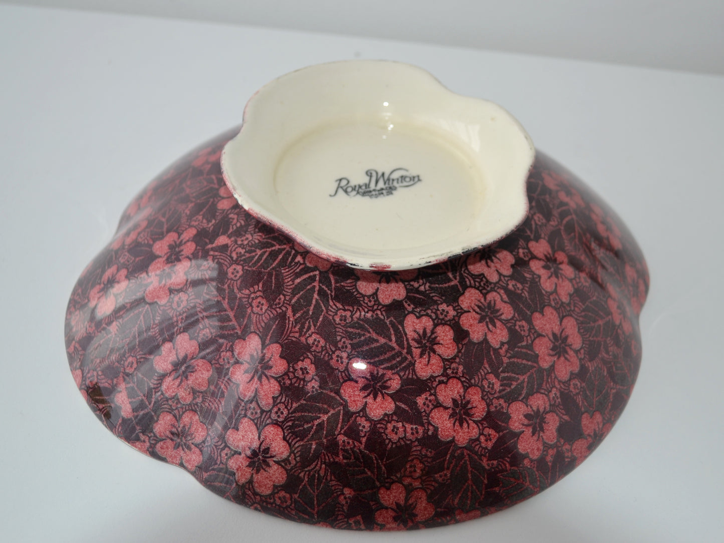 Royal Winton Grimwades Chintz Bowl — Dark Burgundy Floral, England circa 1930s