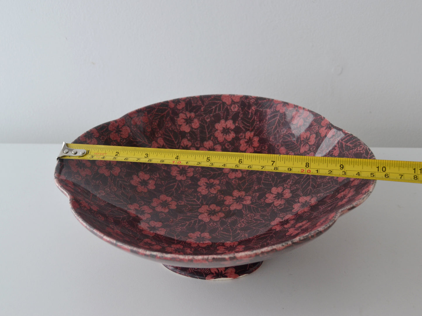 Royal Winton Grimwades Chintz Bowl — Dark Burgundy Floral, England circa 1930s