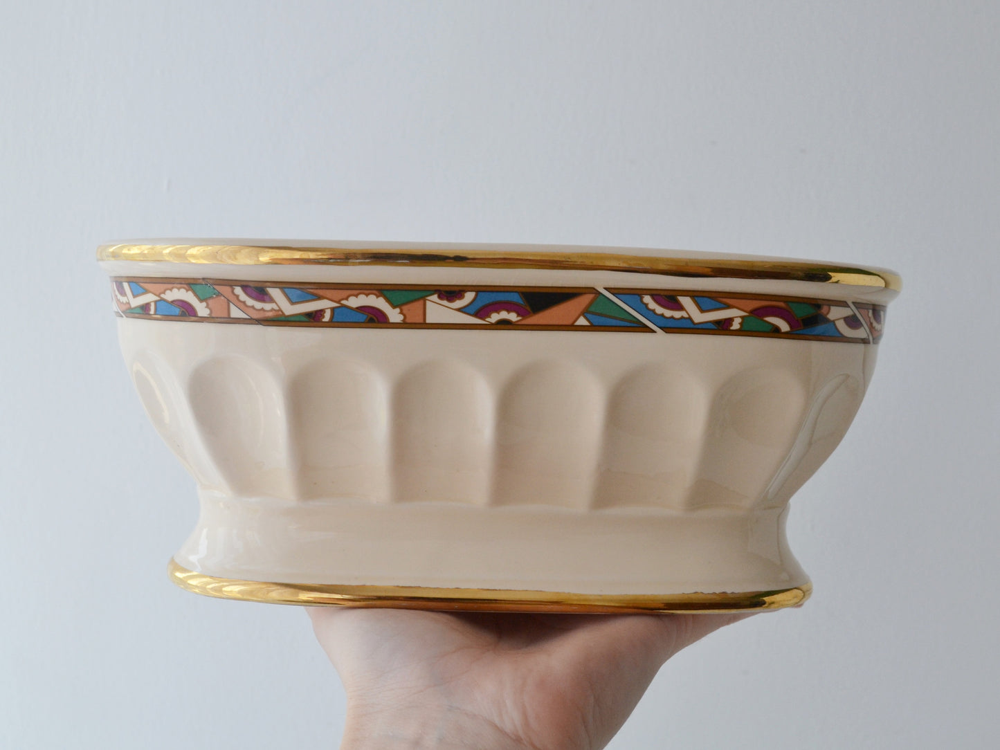 Frazarte Portuguese Ceramic Bowl — Art Deco Style, Gilt Rim