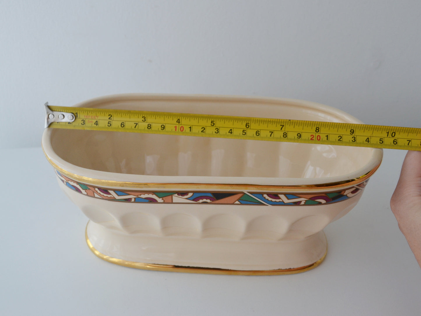 Frazarte Portuguese Ceramic Bowl — Art Deco Style, Gilt Rim