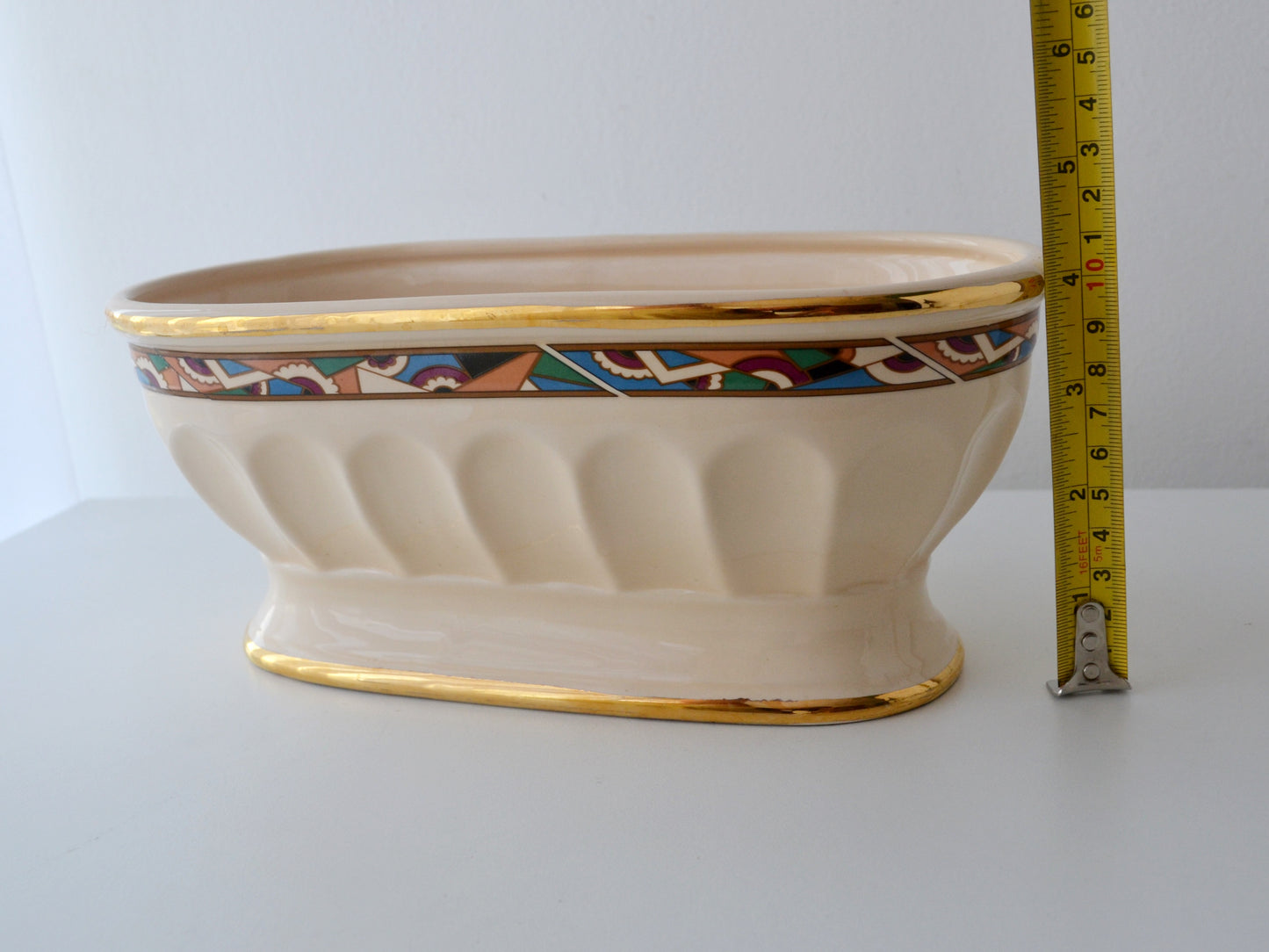 Frazarte Portuguese Ceramic Bowl — Art Deco Style, Gilt Rim