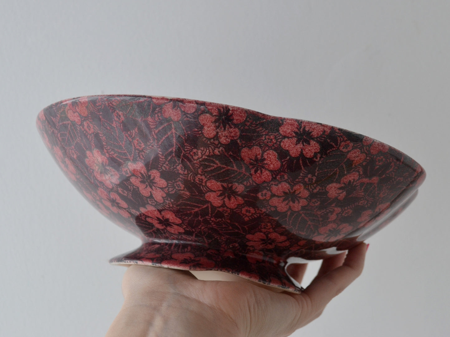 Royal Winton Grimwades Chintz Bowl — Dark Burgundy Floral, England circa 1930s