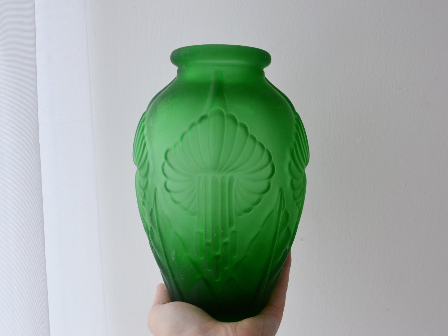 Green Satin Art Deco Calla Lily Vase — France, circa 1920s