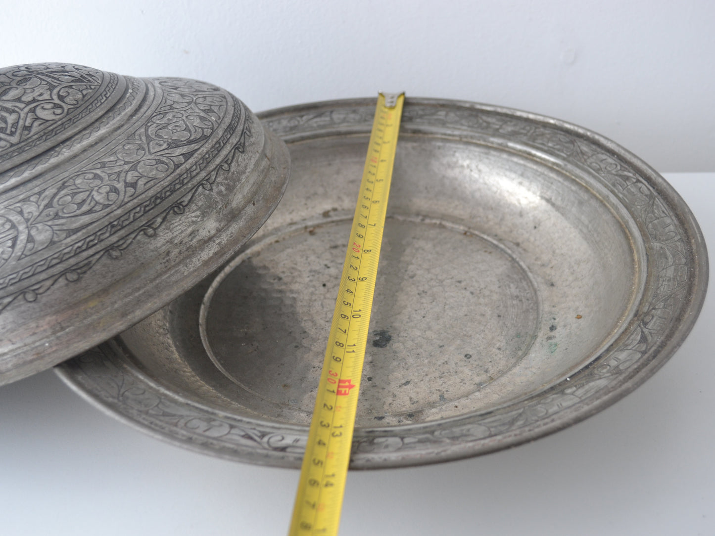 Persian Tinned Copper Sahan — Engraved Lidded Serving Dish, circa 1880s