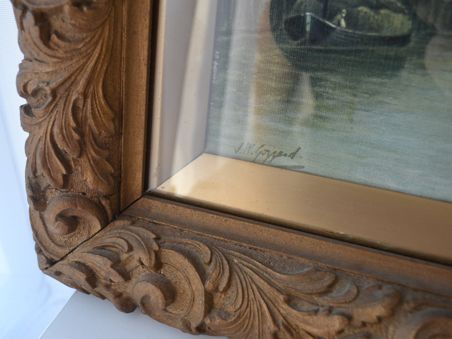 J.W. Gozzard Harbour Scene Framed Print — Acanthus Box Frame, England circa 1900–1910