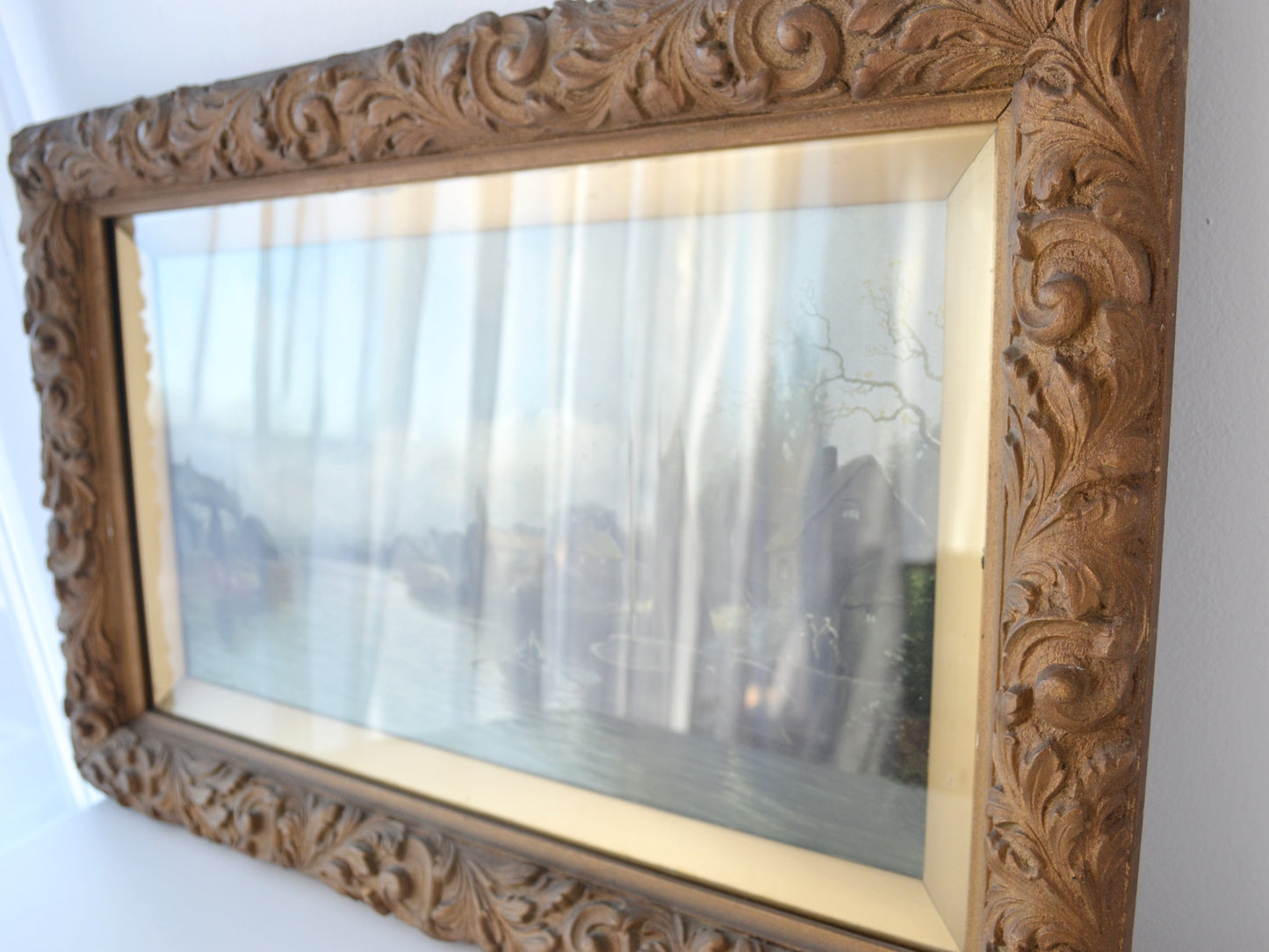 J.W. Gozzard Harbour Scene Framed Print — Acanthus Box Frame, England circa 1900–1910