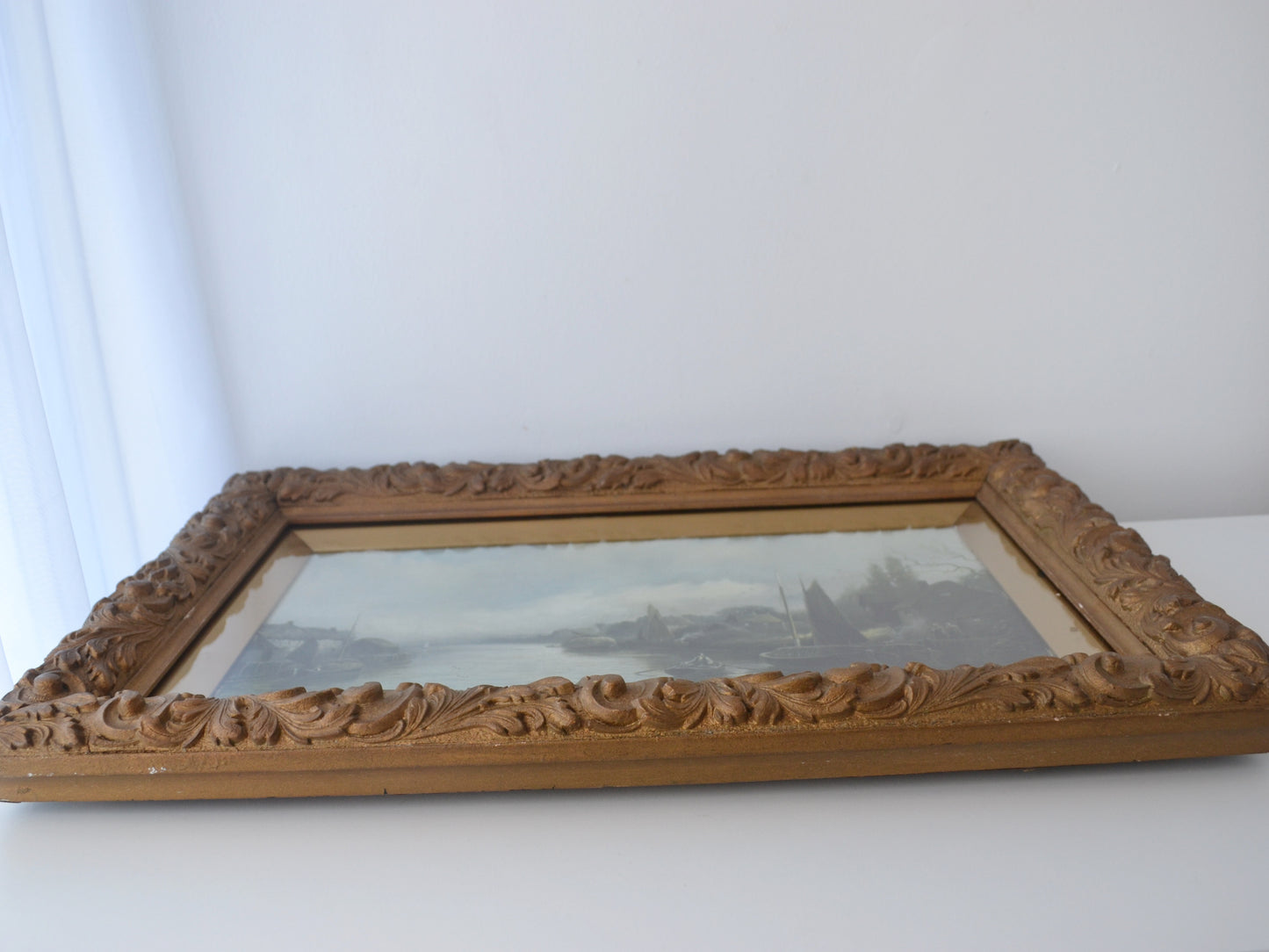 J.W. Gozzard Harbour Scene Framed Print — Acanthus Box Frame, England circa 1900–1910