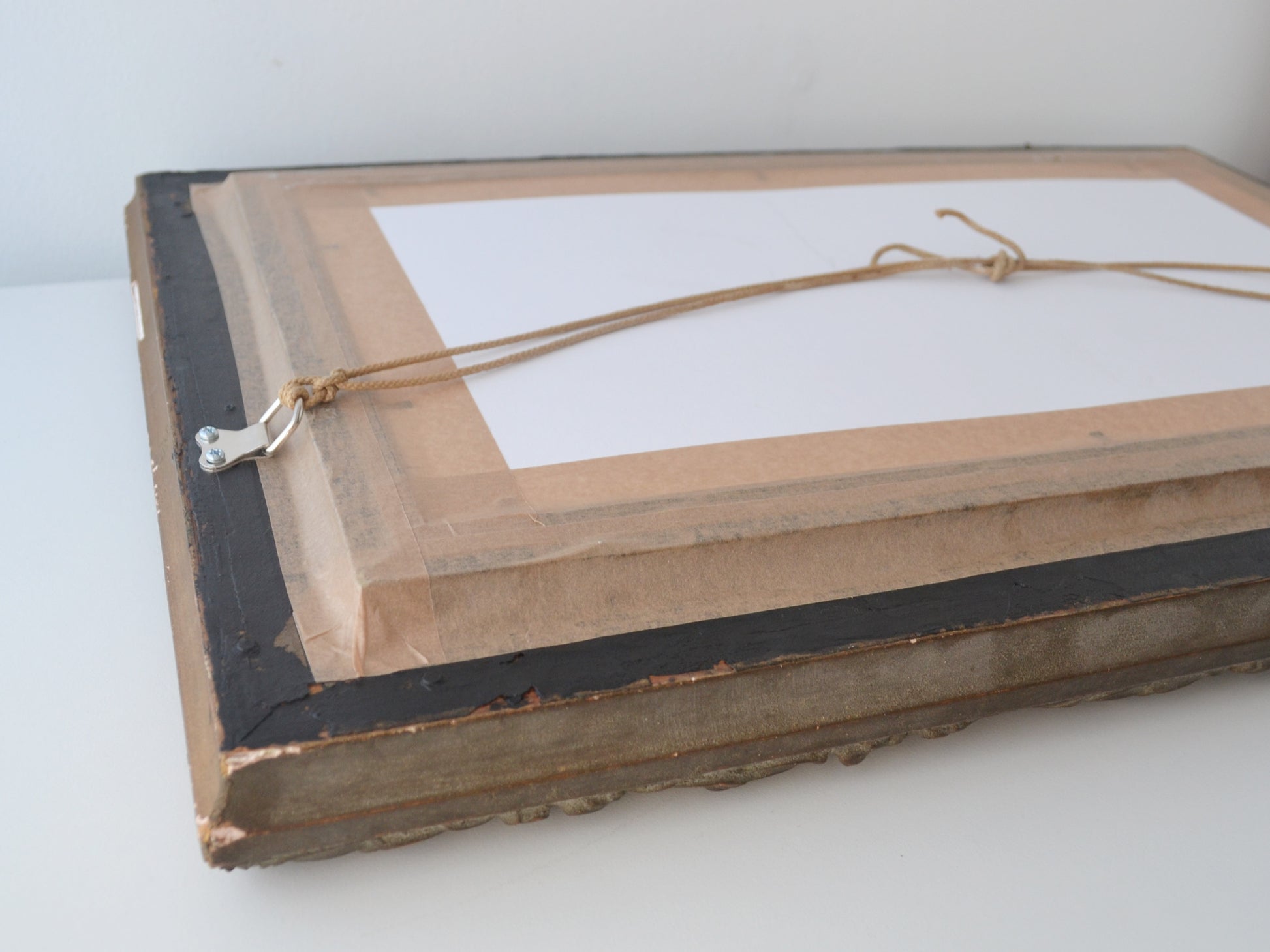 Reverse of Victorian box frame showing construction depth, J.W. Gozzard harbour print, circa 1900–10.