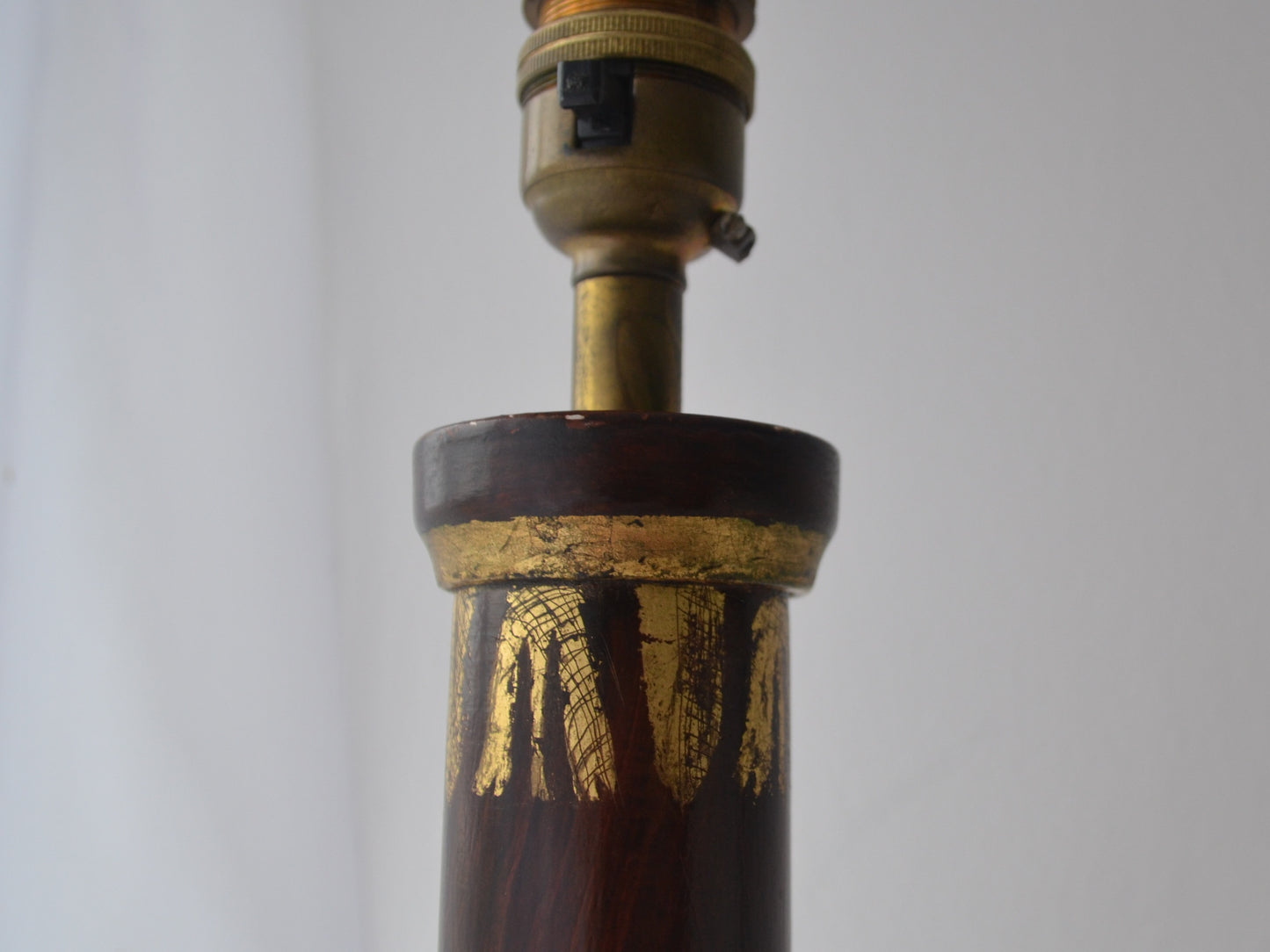 French Empire Lacquered Wood Column Table Lamp — Gilt Neoclassical Ornament, Lilley Fitting, England